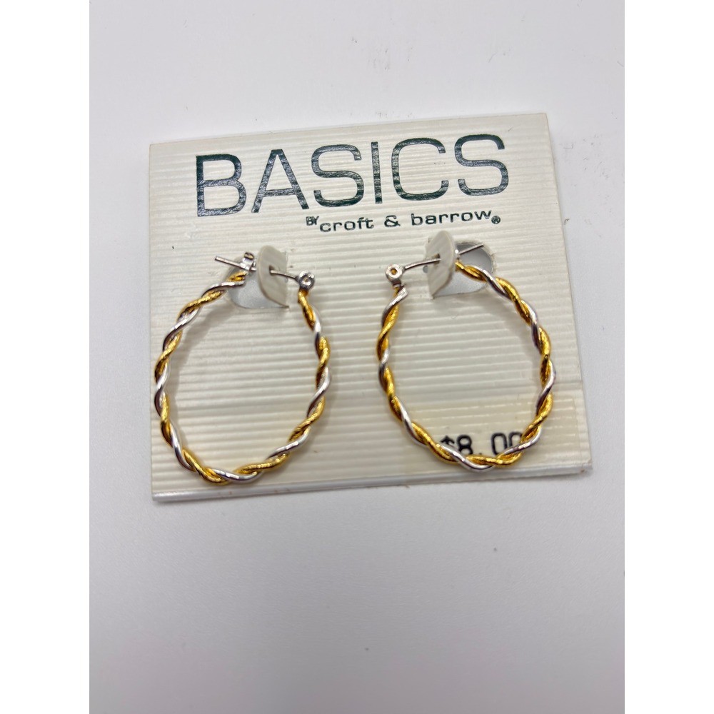 Croft & Barrow Basics Two Tone Twisted Oval Hoop Earrings Gold Silver Tone New